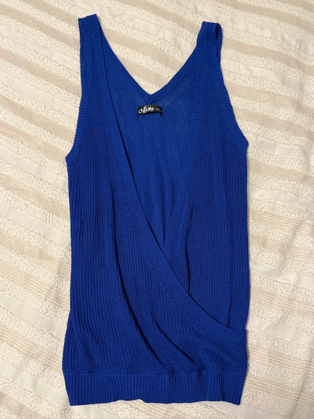 ChicMe Cobalt Blue Sleeveless Wrap Knit Sweater Top Size Small